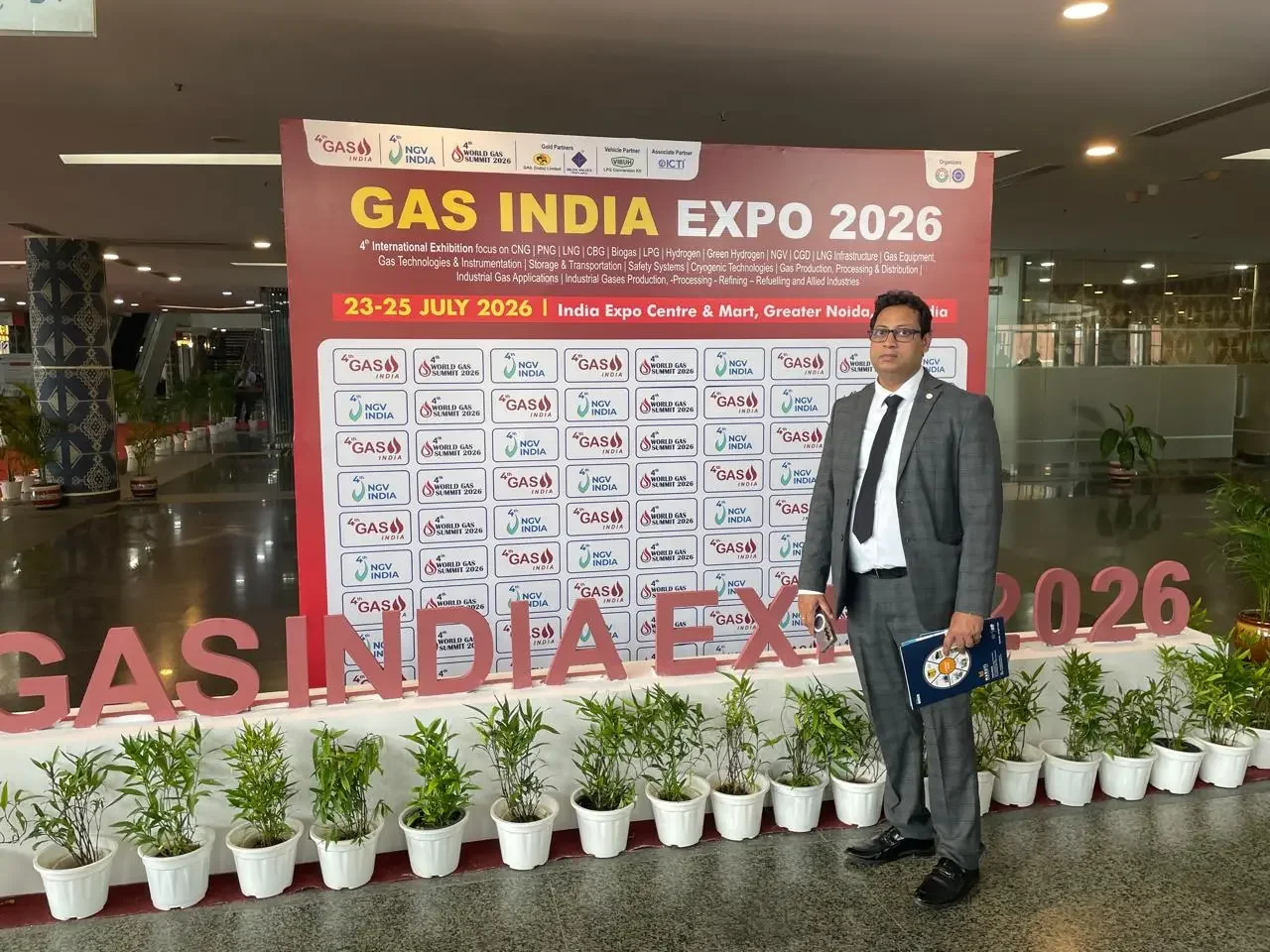 Mr. Shakti Dash, ASMACS Group General Manager, at the Gas India Expo 2026 backdrop, India Expo Centre & Mart, Greater Noida