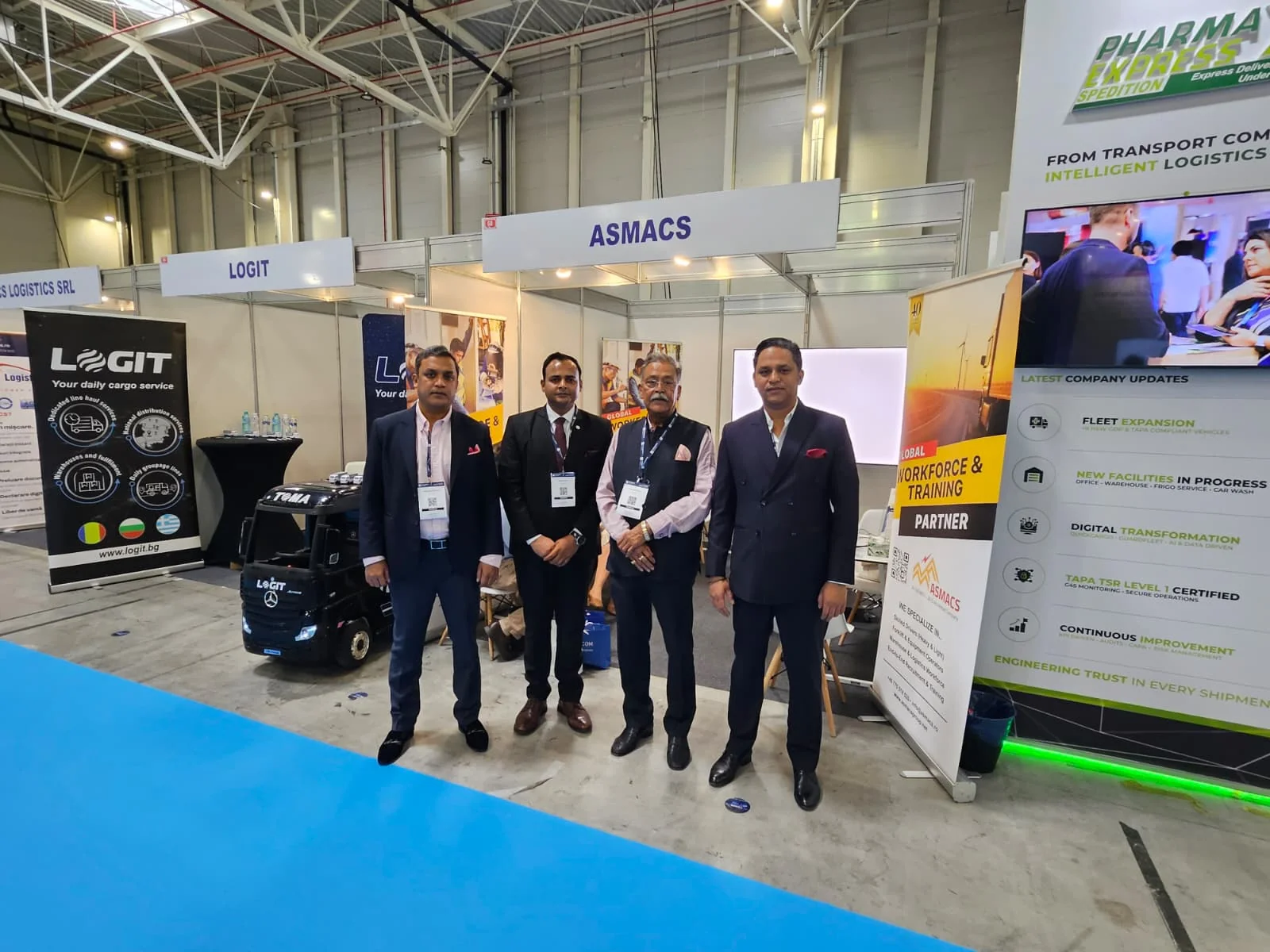 ASMACS Group leadership team at the ASMACS booth during TransLogistica Romania 2026, ROMEXPO Bucharest